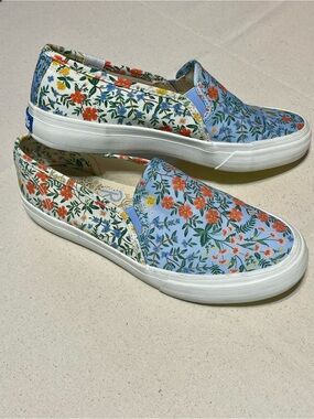 Keds X Rifle Paper Double Decker Wildwood Slip On Sneakers Size 6 Blue Canvas